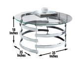 Steve Silver Tayside Gray Coffee Table - Contemporary Round Glass Top, Chrome Base - 35 Inch