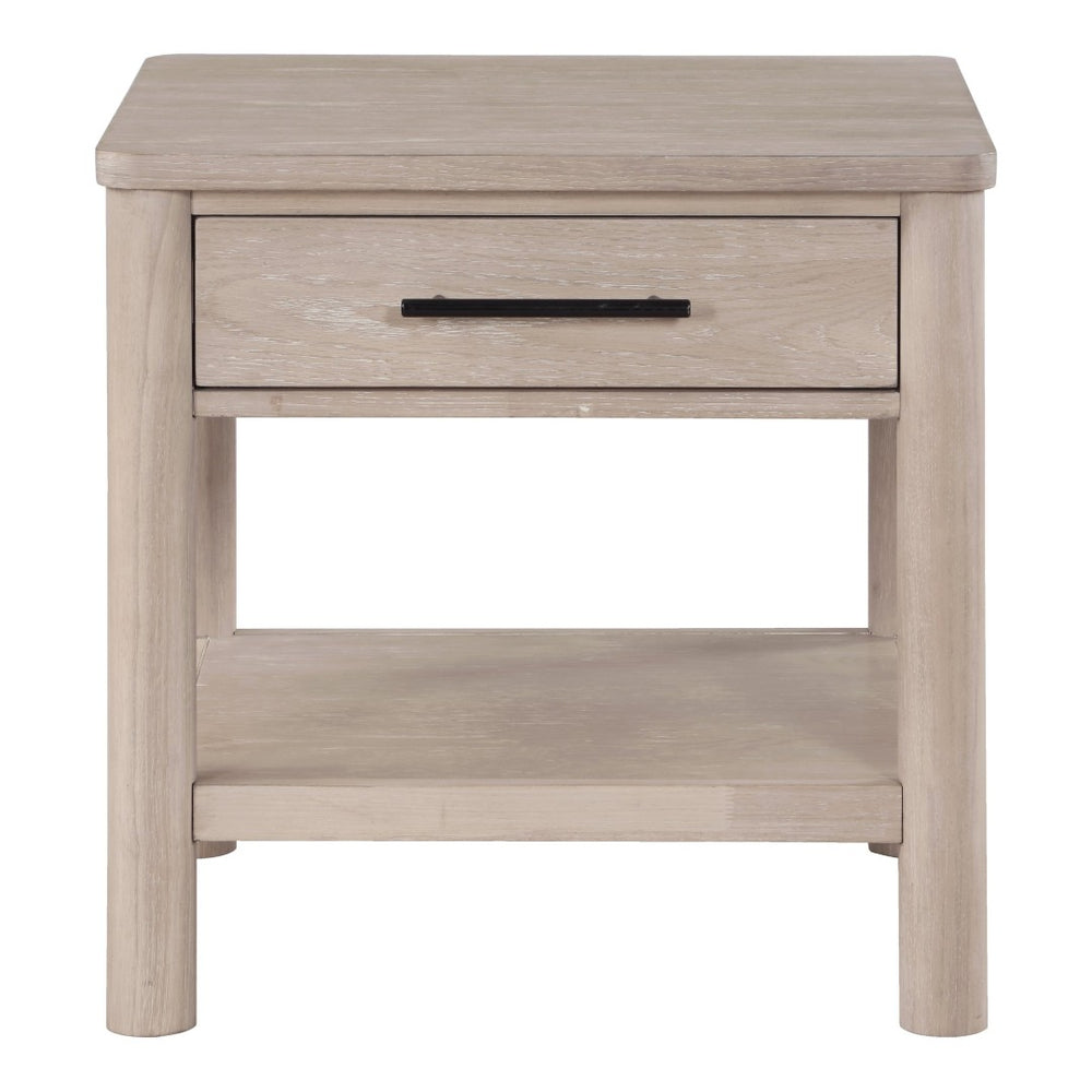 English Elm Steve Silver - Gabby Coastal Elegance End Table - Light Brown Washed Oak Finish With Storage Shelf & Drawer B081P157721-GIGA
