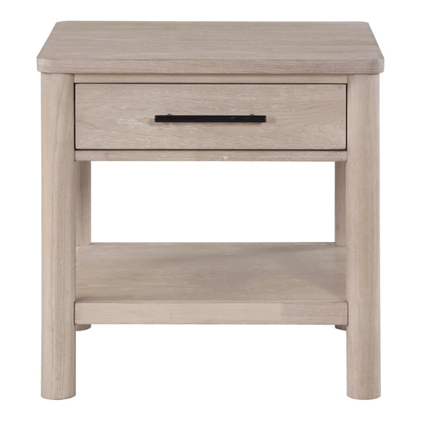 English Elm Steve Silver - Gabby Coastal Elegance End Table - Light Brown Washed Oak Finish With Storage Shelf & Drawer B081P157721-GIGA