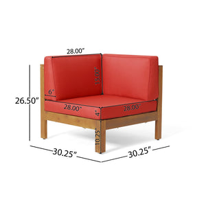 English Elm Brava Acacia Wood Outdoor Modular Sofa Set Mid-century Slatted Cross-back Patio Seating Red 57967-8-64489RED-64496.00