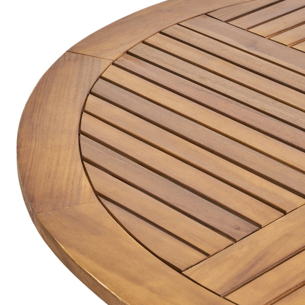 English Elm Hermosa Round Acacia Wood Outdoor Dining Table Slatted Teak Patio Seats Four 62916.00