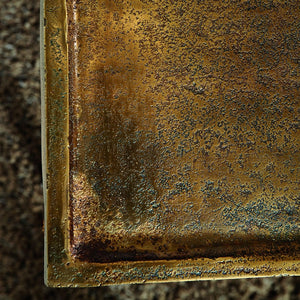 Bernhardt Bernhardt Benson Cast Aluminum End Table In Vintage Brass Finish With Gallery Top, Sleek Accent 438121