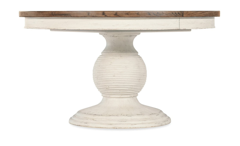 Hooker Furniture Americana Round Pedestal Dining Table With Carved Base, Two-Tone Honey Top & 22" Pull-Out Leaf Whites/Creams/Beiges 7050-75203-02