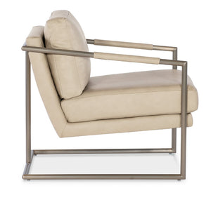 Hooker Furniture Moody Semi-Aniline Leather Chair With Polished Stainless Frame, Leather-Wrapped Arms, Transitional Luxe CC211-005