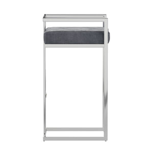 Homelegance By Top-Line Kayden Velvet Upholstered Chrome Metal Bar Stools (Set of 2) Silver Metal