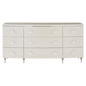 Bernhardt Bernhardt Silhouette Dresser With 9 Soft-Close Drawers, Eggshell Finish, Polished Steel & Kabebe Shell Accents 307054