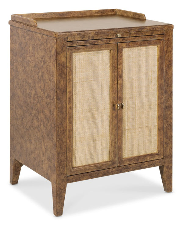 Hooker Furniture Archives Two-Door Nightstand With Faux-Tortoise Amber Finish, Woven Cane Doors, Brass Hardware 6123-90117-80