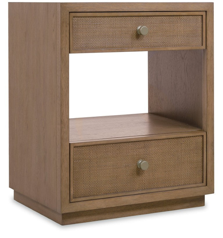 Hooker Furniture Sonnet Wren Finish Two-Drawer Nightstand With Cane Fronts, Felt-Lined Drawer & Cord Management 6072-90116-85