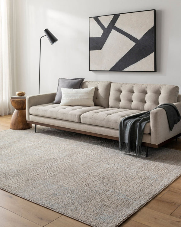 Livabliss Masterpiece Polyester Area Rug with Fringe Minimalist Turkish Woven Living Room Floor Light Gray, Med 5'3" x 5'3" MPC2307-53RD