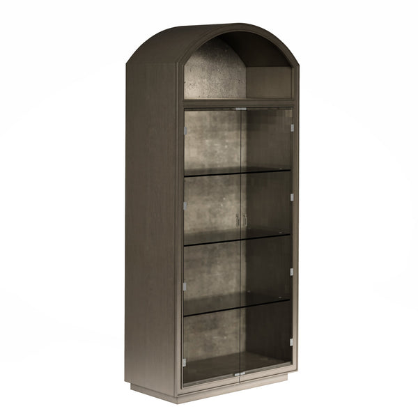 A.R.T. Furniture Cove Display Cabinet - Elegant Transitional Design With Glass Doors, Adjustable Shelves & Touch Lighting Grey Rubberwood Solids,Primavera Veneer,Glass,Cork 349240-2743