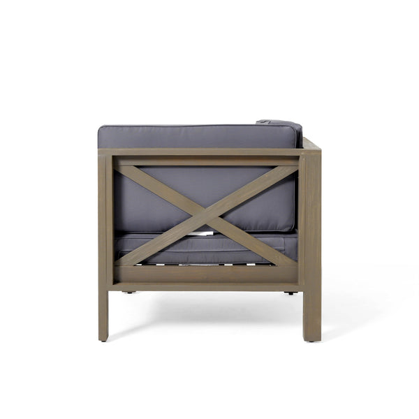 English Elm Brava Acacia Wood Outdoor Modular Sofa Set Mid-century Slatted Cross-back Patio Seating 57967-8-64489DGY-64496GRY