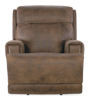 Hooker Furniture Wheeler Zero Gravity Power Recliner In Seville Timber Aniline Leather With Usb, Gold Nailhead Accents Brown SS762-PHZ1-085