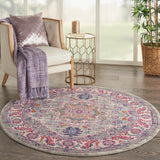 Nourison Passion PSN20 Machine Made Power-loomed Floral Border Indoor Only Bohemian  Rug Light Grey,Pink, Grey and Pink 100% Polypropylene 99446765208