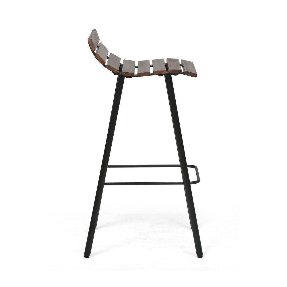 English Elm Christopher Knight Home® - NORDIC Camron 35" Wooden Barstool Set of 2 - 29.25" Seat Height, Acacia Wood & Iron, Dark Brown/Black Finish 65564.00DBRN