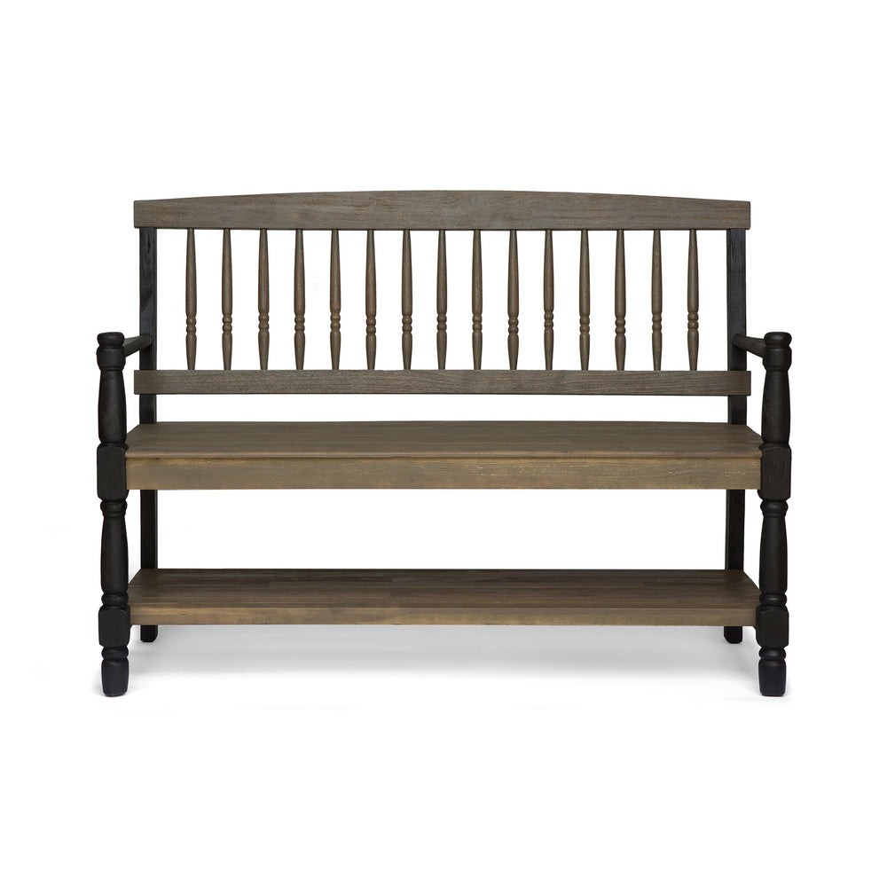 English Elm Imperial Solid Acacia Wood Farmhouse Bench with Lower Shelf for Entryway 62539.00SGRYBLK