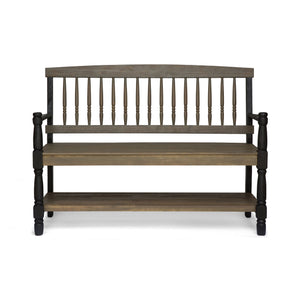English Elm Imperial Solid Acacia Wood Farmhouse Bench with Lower Shelf for Entryway 62539.00SGRYBLK