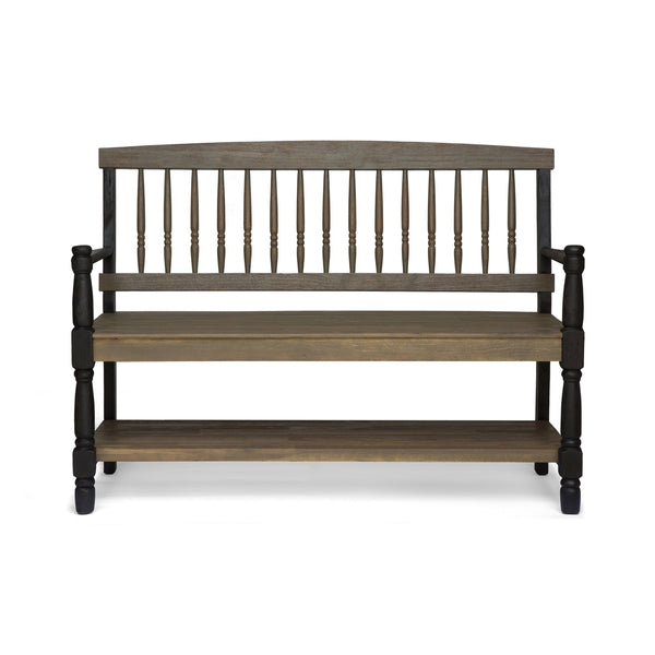 English Elm Imperial Solid Acacia Wood Farmhouse Bench with Lower Shelf for Entryway 62539.00SGRYBLK