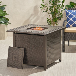 Christopher Knight Home® - Noble House - Amherst Outdoor Square Aluminum Fire Pit, Hammered Bronze