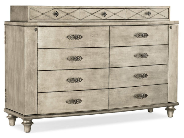 Hooker Furniture Sanctuary Diamont Dresser With Jewelry Storage, Jewel Platinum Finish, Cedar-Lined Drawers & Felt Trays 5875-90002-95