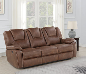 English Elm Steve Silver - Katrine Chestnut Brown PU Manual Reclining Sofa with Padded Arms, Headrest & Coil-Spring Comfort (82.5") B081P157314