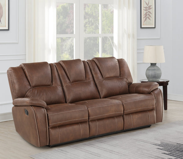 English Elm Steve Silver - Katrine Chestnut Brown PU Manual Reclining Sofa with Padded Arms, Headrest & Coil-Spring Comfort (82.5") B081P157314