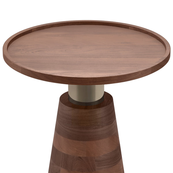 English Elm Kramer Handcrafted Acacia Side Table in Cognac Brown with Antique Brass Stem and Cone Pedestal Base B136P158772