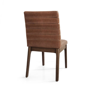 English Elm Upholstered Parsons Dining Chairs Set of 2 Channel Stitch Mid-century Walnut Frame 73471.00PUCOGN