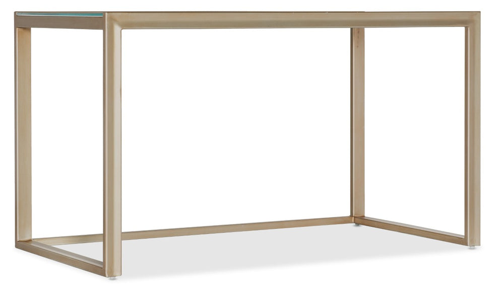 Hooker Furniture Blossoming Hope Glass Writing Desk — Ultra White Reverse-Painted Floral Top, Gold Metal Frame, Elegant Transitional Style 5000-10003-647