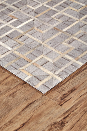 Feizy Rugs 7380756f Fannin Hand Woven Geometric Rug - Rustic Meets Modern With Viscose And Leather For Elegant Spaces Gray,Ivory,Brown Viscose,Leather 7380756fivysndp00