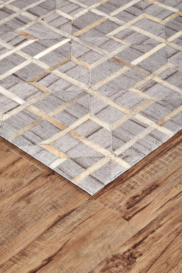 Feizy Rugs Fannin Hand Woven Geometric Rug - Rustic Meets Modern With Viscose And Leather For Elegant Spaces Gray,Ivory,Brown Viscose,Leather 7380756fivysndg99