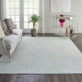 Nourison Jubilant JUB06 Machine Made Power-loomed Narrow Border Indoor Only Farmhouse Contemporary Rug Ivory,Light Blue, Light Blue 100% Polypropylene 99446478504