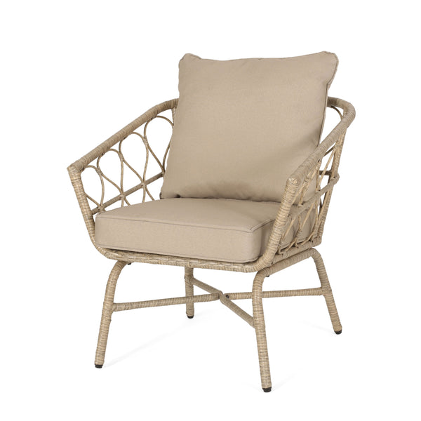 English Elm Christopher Knight Home® - BRUCE Club Chair Set - Brown PE Rattan & Iron Frame, Boho Outdoor Seating with Water-Resistant Cushions 70415.00LBRN