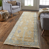 Feizy Rugs Carrington Wool Hand Knotted Vintage Rug Gold/Blue/Gray 2'-6" x 8'