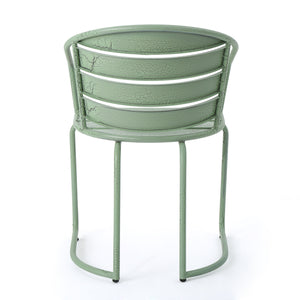English Elm Santa Monica Outdoor Bistro Set Powder Coated Iron Oval Table Two Slat Chairs Patio Green 62015.00CGRN