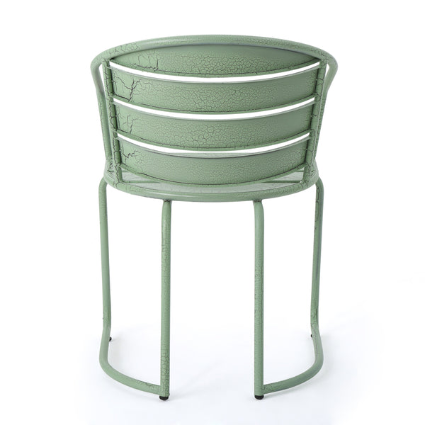 English Elm Santa Monica Outdoor Bistro Set Powder Coated Iron Oval Table Two Slat Chairs Patio Green 62015.00CGRN