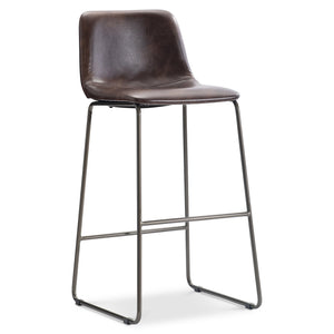 Bernhardt Bernhardt Sharpe Leather Upholstered Barstool with Bronze Metal Frame for Modern Bars L25594