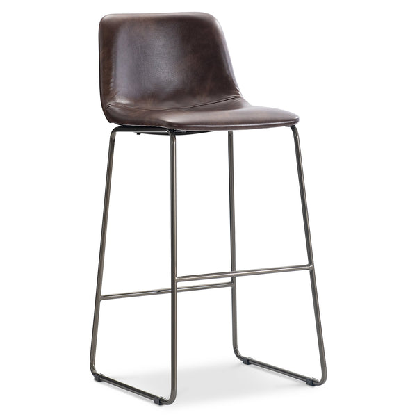 Bernhardt Bernhardt Sharpe Leather Upholstered Barstool with Bronze Metal Frame for Modern Bars L25594