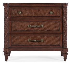 Hooker Furniture Charleston Three-Drawer Nightstand With Cane Fronts, Cherry Walnut Veneers, Usb Charging & Carved Accents 6750-90316-85