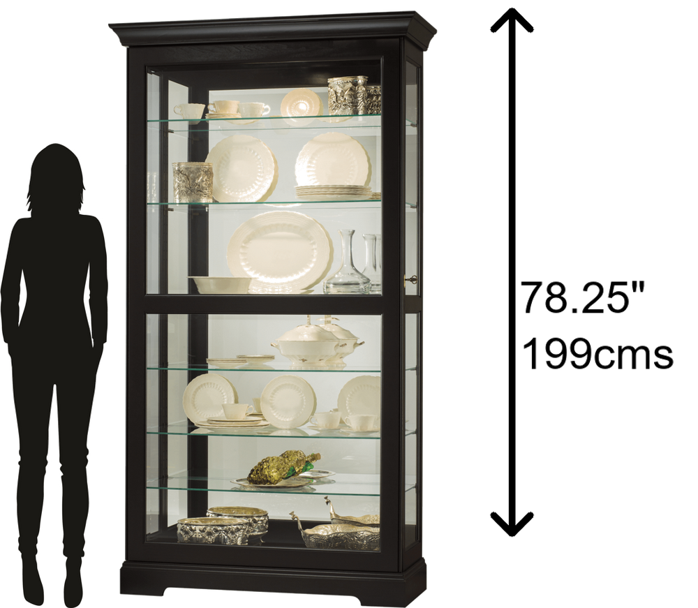 Hekman Furniture 680538 Howard Miller Tyler Ii Curio Cabinet - Elegant Black Satin Display With Adjustable Shelves Black Satin Tyler Ii Curio Cabinet 680538