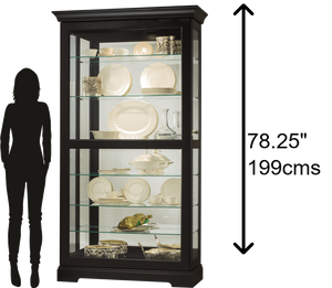 Hekman Furniture 680538 Howard Miller Tyler Ii Curio Cabinet - Elegant Black Satin Display With Adjustable Shelves Black Satin Tyler Ii Curio Cabinet 680538