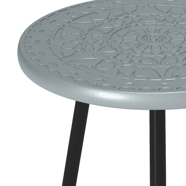 English Elm Sherbourne Handcrafted Grey Side Table with Carved Mango Wood Top & Black Metal Legs, 17" x 20" B136P159600