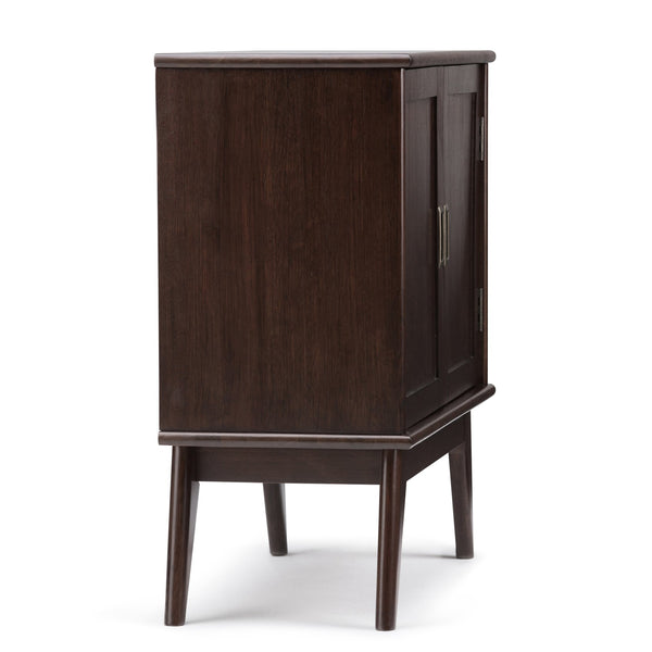 English Elm Draper Mid Century Low Storage Cabinet in Medium Auburn Brown - Solid Rubberwood, Brass Accents, Versatile Stylish Storage B136P158151