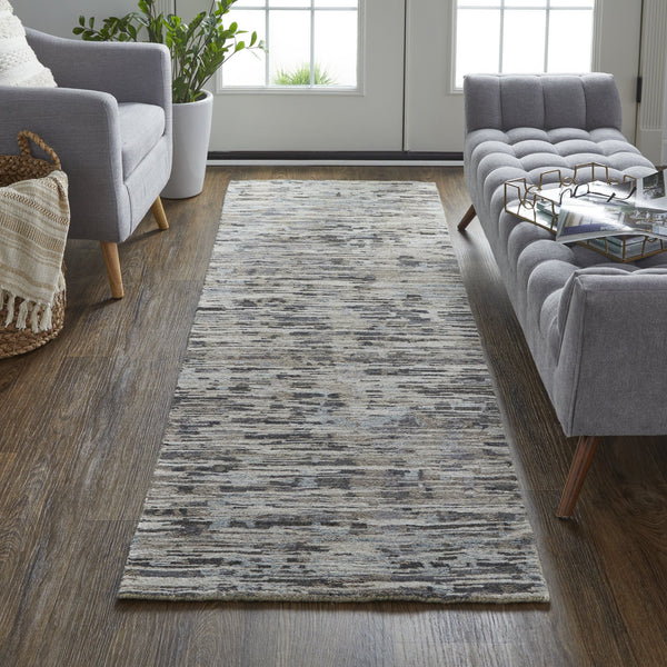 Feizy Rugs Conroe Hand-knotted Wool And Viscose Abstract Rug – Luxurious Modern Art For Your Home Décor Gray,Blue,Silver Wool,Viscose Cro6821fgry000i68