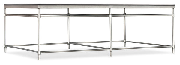 Hooker Furniture St. Armand Rectangular Cocktail Table With Distressed Acacia Top And Brushed Pewter Metal Base, Modern Minimalism Blacks 5601-80109-BLK