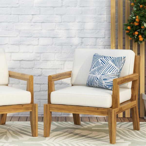 English Elm Christopher Knight Home® - Outdoor Acacia Wood Rossville Club Chair with Teak Finish, Waterproof Beige Cushion, Durable Deep Seat 70787.00BGE