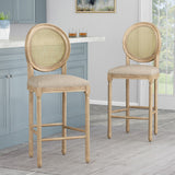 Christopher Knight Home® - Noble House - Epworth French Country Wooden Barstools with Upholstered Seating (Set of 2)