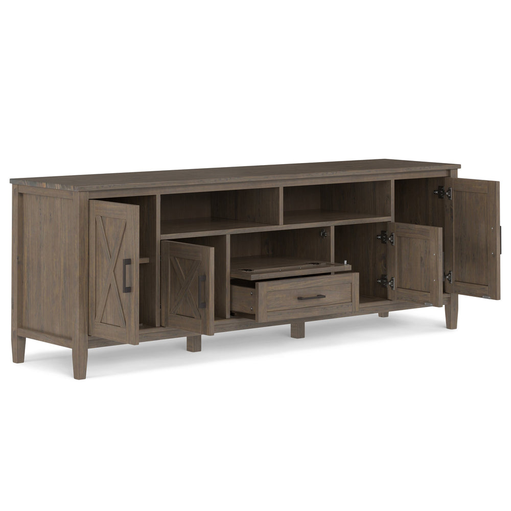 English Elm Ela 72" TV Media Stand Smoky Brown – Solid Wood, Extra-Wide for Up to 80" TVs, X-Shaker Doors, Cord Management B136P158606