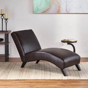 English Elm Christopher Knight Home® - FINLAY Curved KD Chaise Lounge in Brown PU Faux Leather with Birch Wood Legs, Modern Comfort 55420.00PUBRN