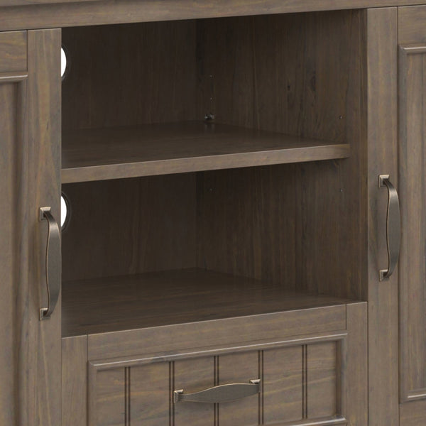 English Elm Lev Smoky Brown TV Media Stand for TVs up to 60" — Handcrafted Solid Wood, Adjustable Shelves, Cord Management, Brushed Bronze Handles B136P158821