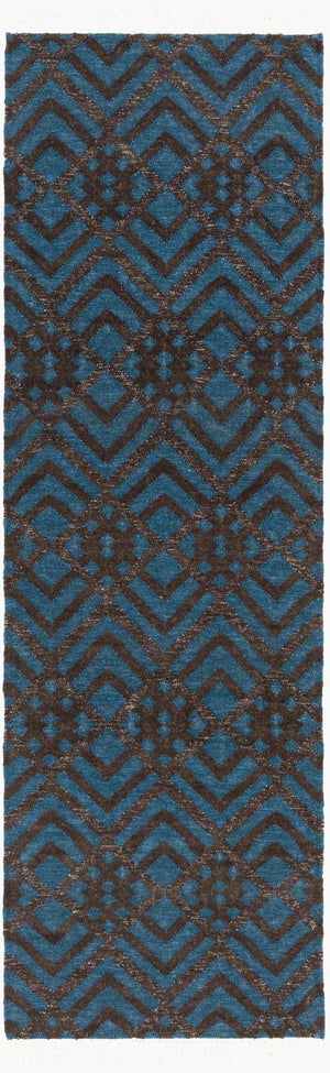 Surya Marinda Mri-8000 2'6" X 8' Handmade Wool Rug – Durable, Modern Design With Metallic Thread Elegance Dark Blue Wool,Metallic Thread Mri8000-268